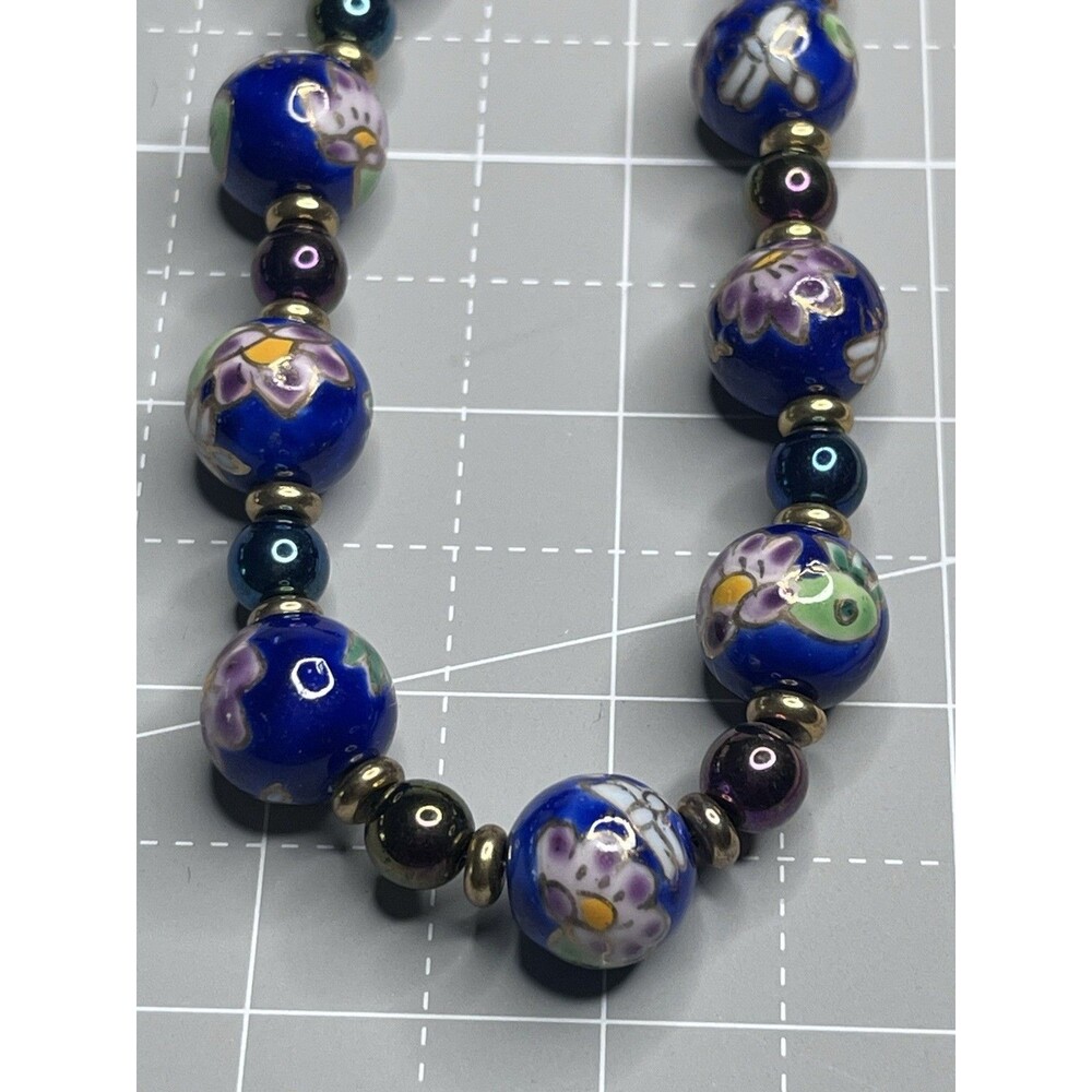 Vintage Filigree Cloisonné Necklace with Ceramic Blue Beads